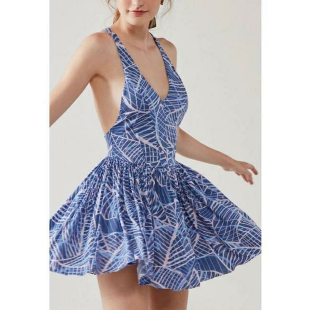 UO Kimichi Blue fit and flare romper size M